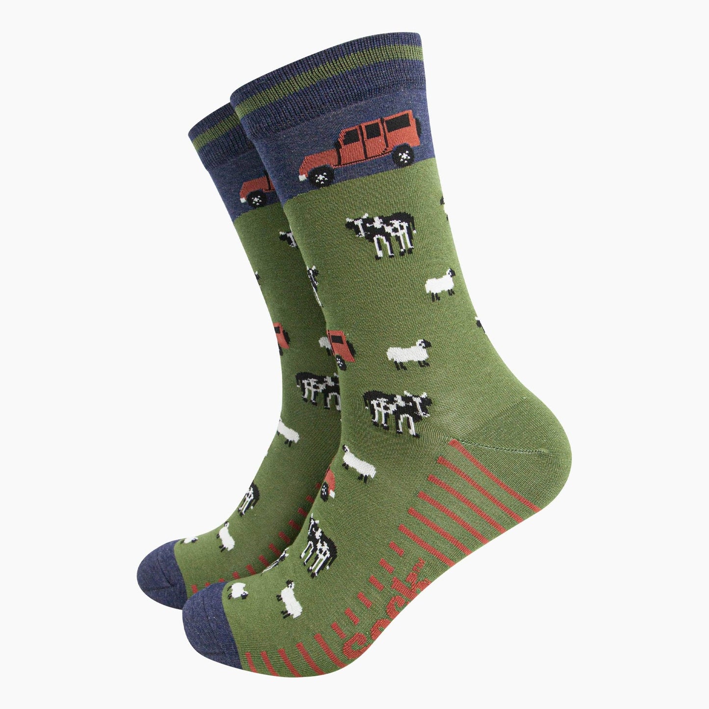 Men's Bamboo Socks - Navy/Green, Off-Roader Farm: UK 7-11 | EU 40.5-46 | US 8-12