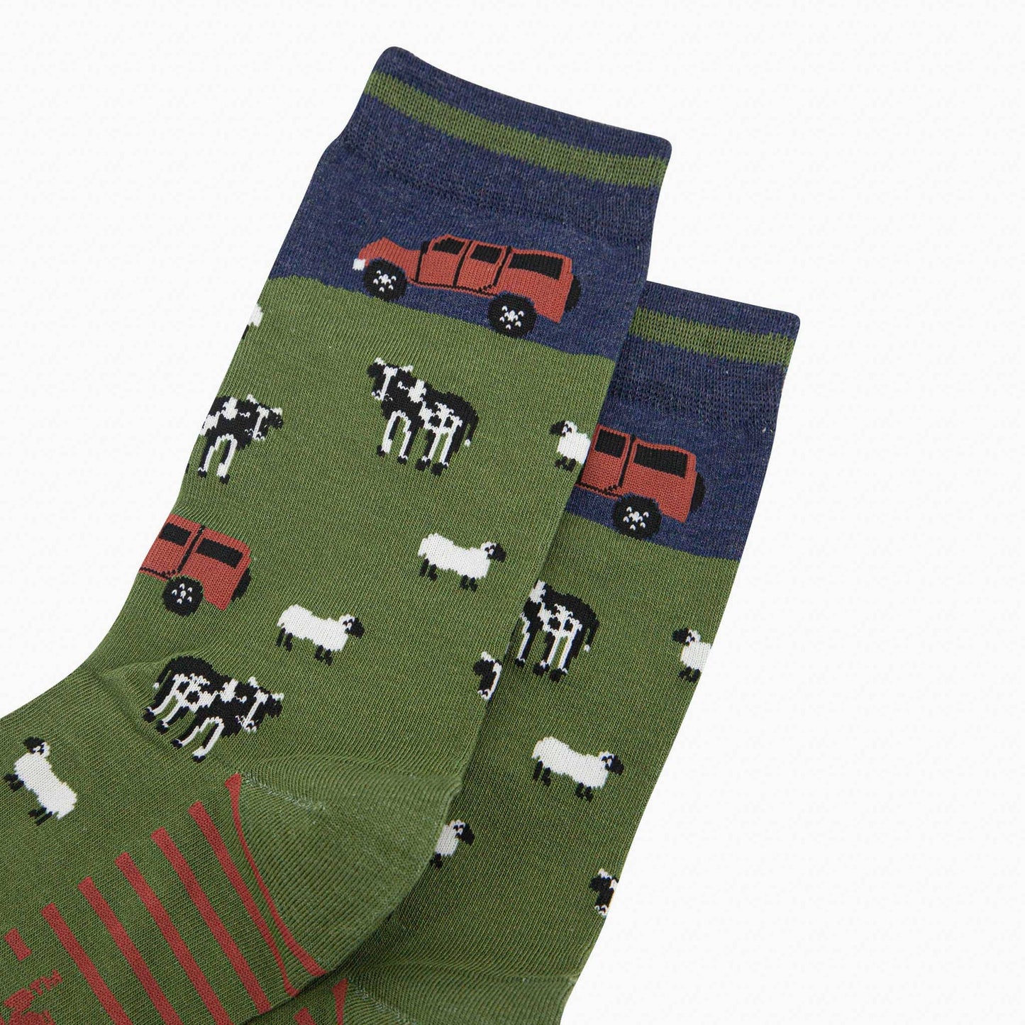 Men's Bamboo Socks - Navy/Green, Off-Roader Farm: UK 7-11 | EU 40.5-46 | US 8-12