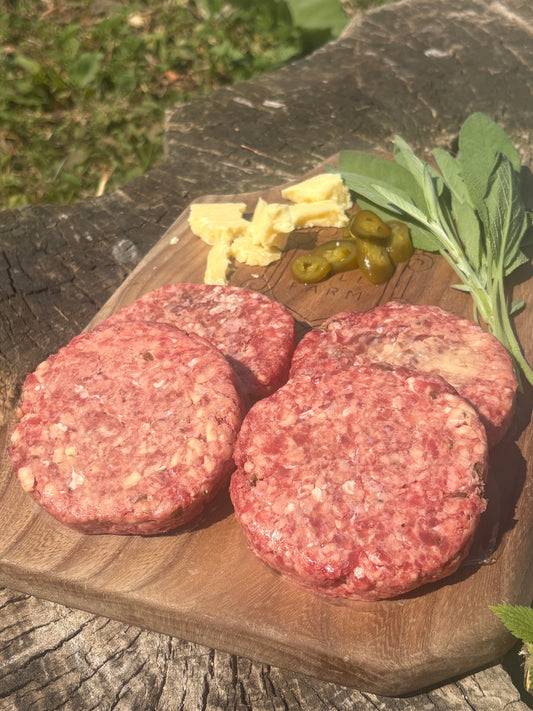 Beef, Jalapeno and Cheese Burgers x 4