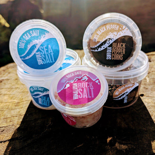 Suffolk Sea Salt / Himalayan Rock Salt / Black Pepper Corns